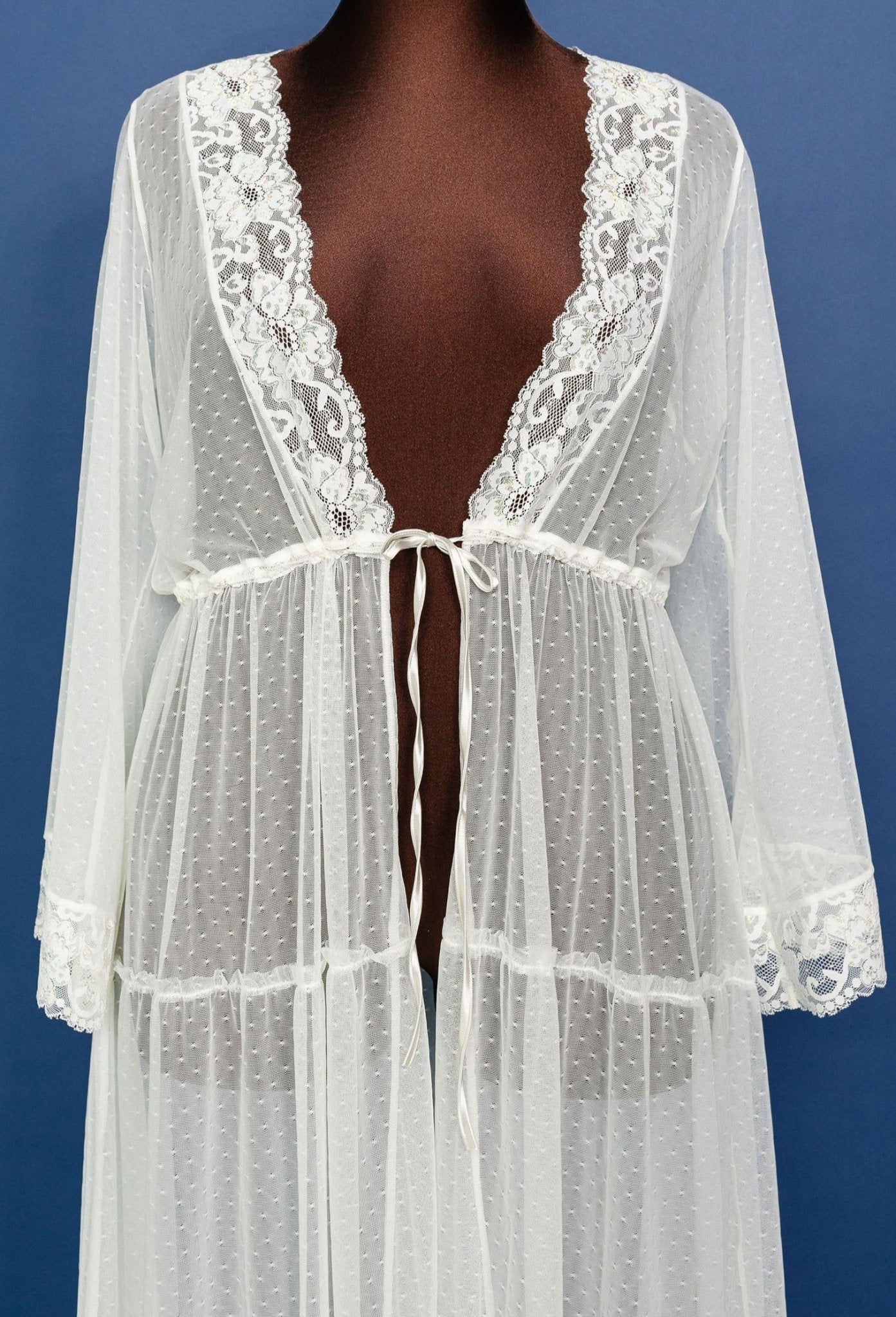 Bridal Bundle: Lacy Dot Mesh Midi Robe - Iridescent Cream - Mentionables