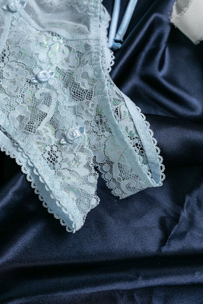 Bridal Bundle: Lacy Rosette Crotchless Teddy - Iridescent Daydream - Mentionables