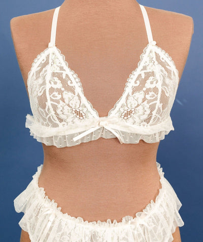 Bridal Bundle: Lacy Ruffle Triangle Bralette Set - Iridescent Cream - Mentionables