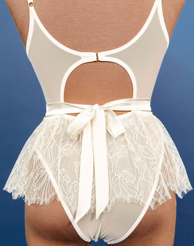 Eyelash Lace Crotchless Teddy - Cream - Mentionables