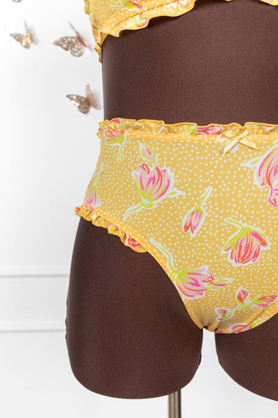 Floral Ruffle High Waist Crotchless Panty - Mentionables