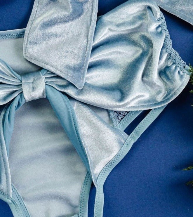 High Waist Velvet Open Back Panty - Frost Blue - Mentionables