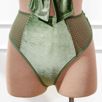 High Waist Velvet Open Back Panty - Sage Green - Mentionables