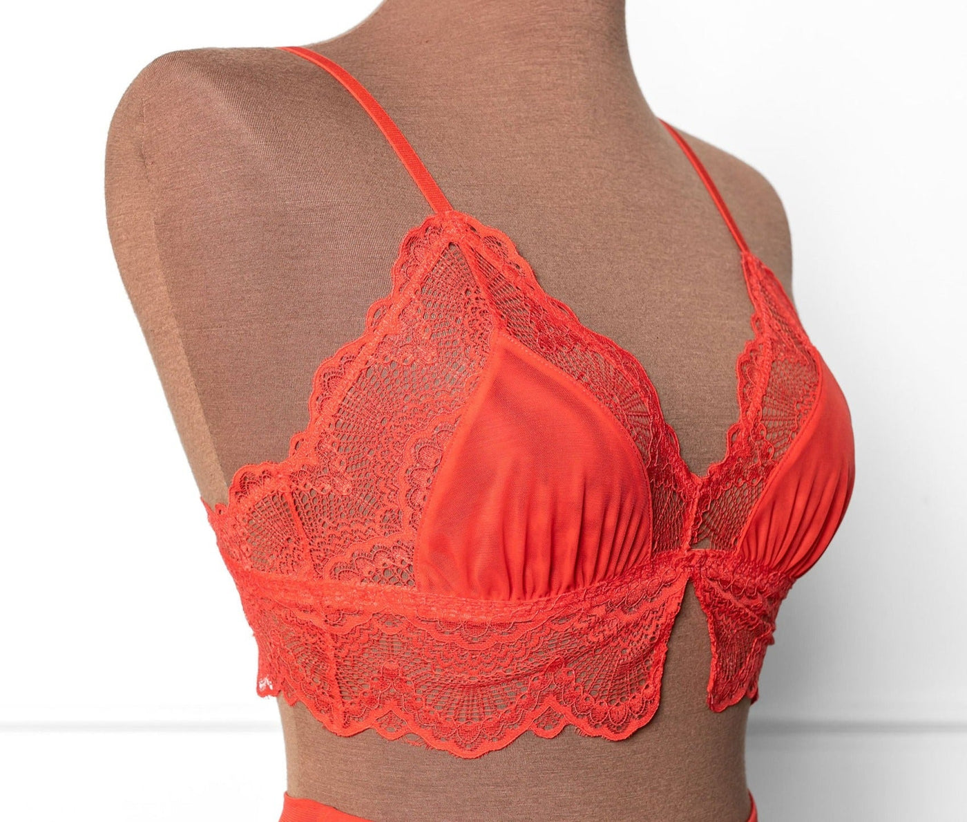 Lace & Mesh Bralette - Poppy Red - Mentionables