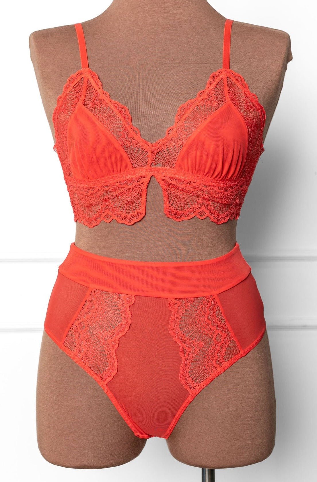 Lace & Mesh Bralette - Poppy Red - Mentionables
