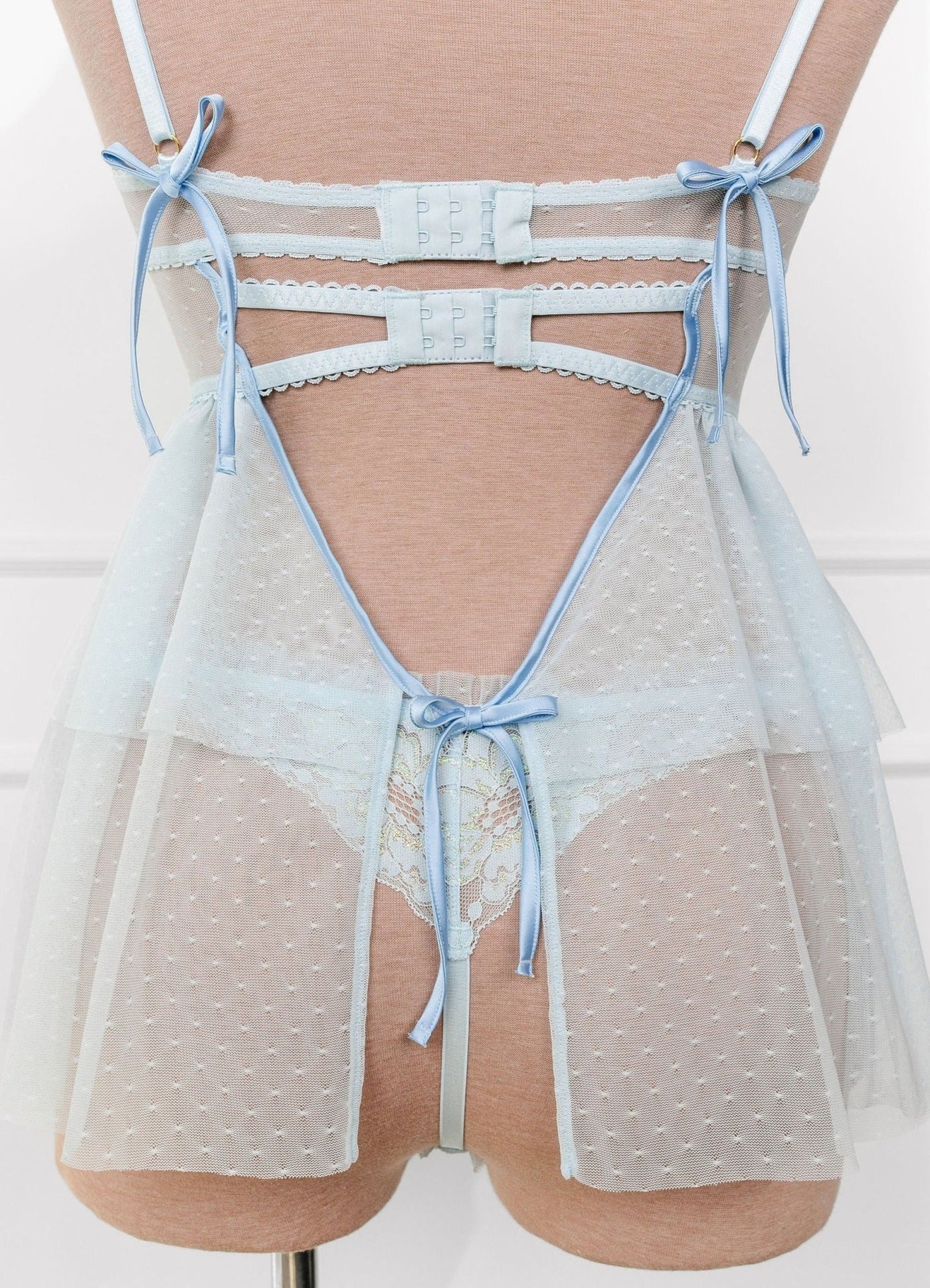 Lace & Mesh Bustier Tiered Babydoll - Iridescent Daydream - Mentionables