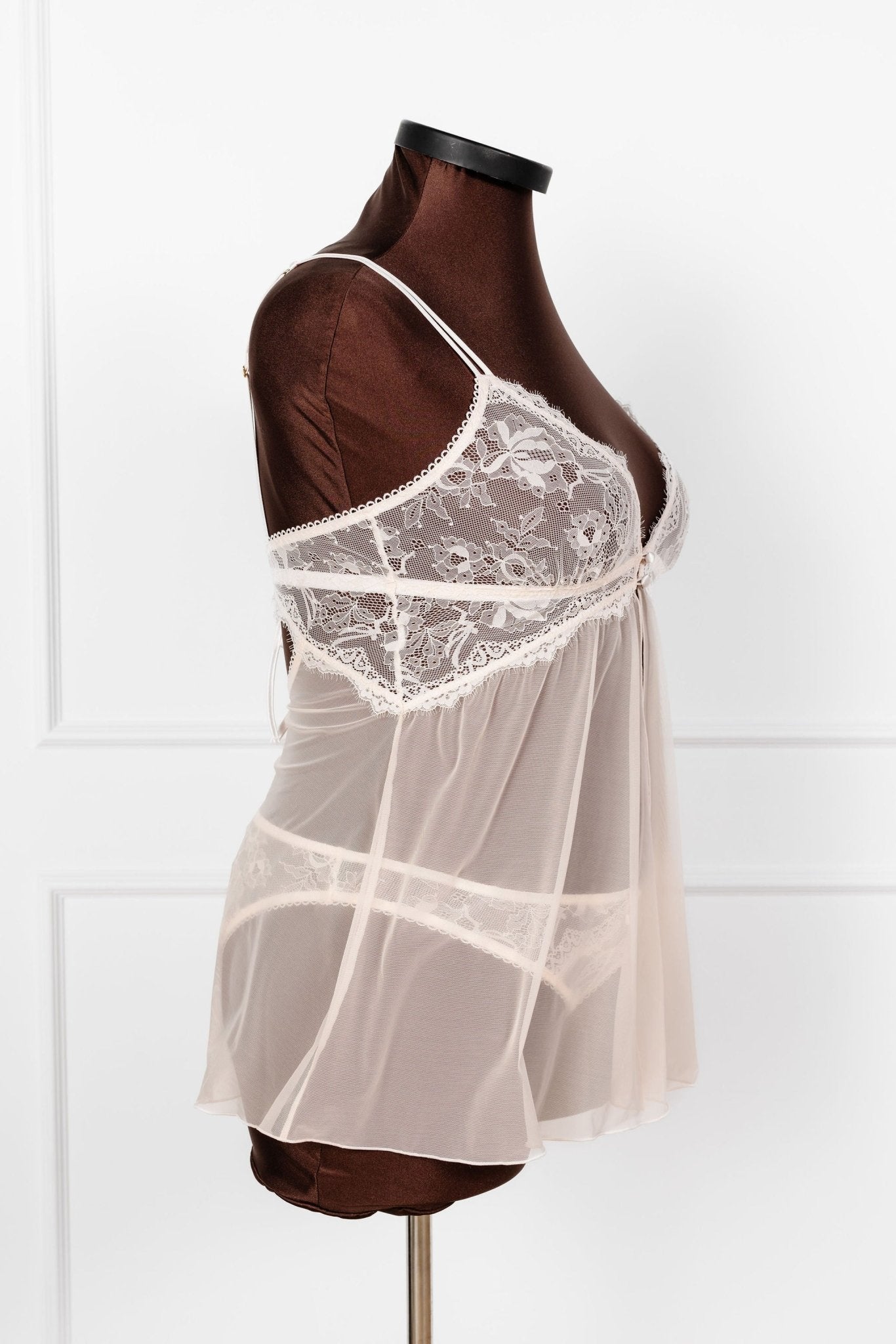 Lace & Mesh Button Babydoll - Champagne - Mentionables