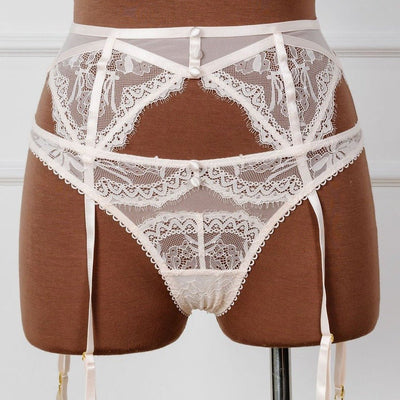 Lace & Mesh Button Garter - Champagne - Mentionables