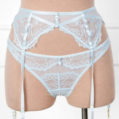 Lace & Mesh Button Garter - Something Blue - Mentionables