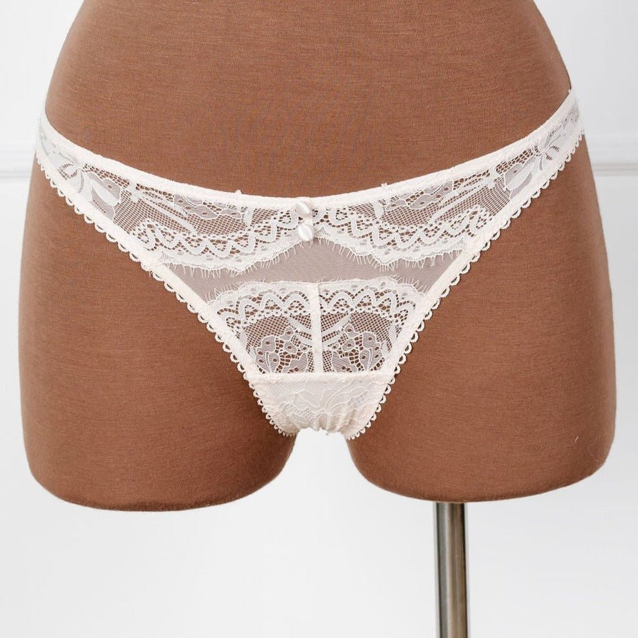 Lace & Mesh Button Panty - Champagne - Mentionables