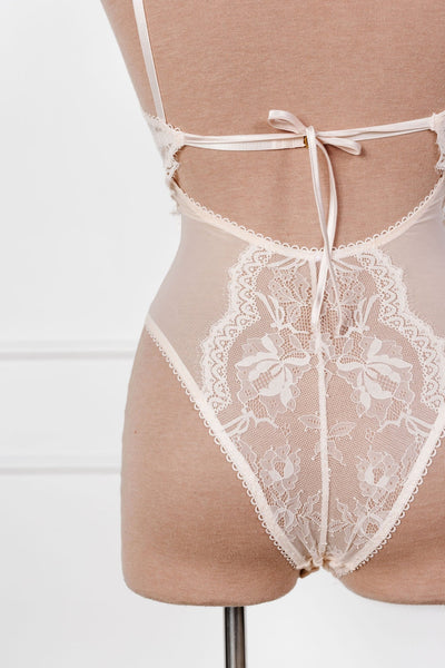 Lace & Mesh Button Teddy - Champagne - Mentionables