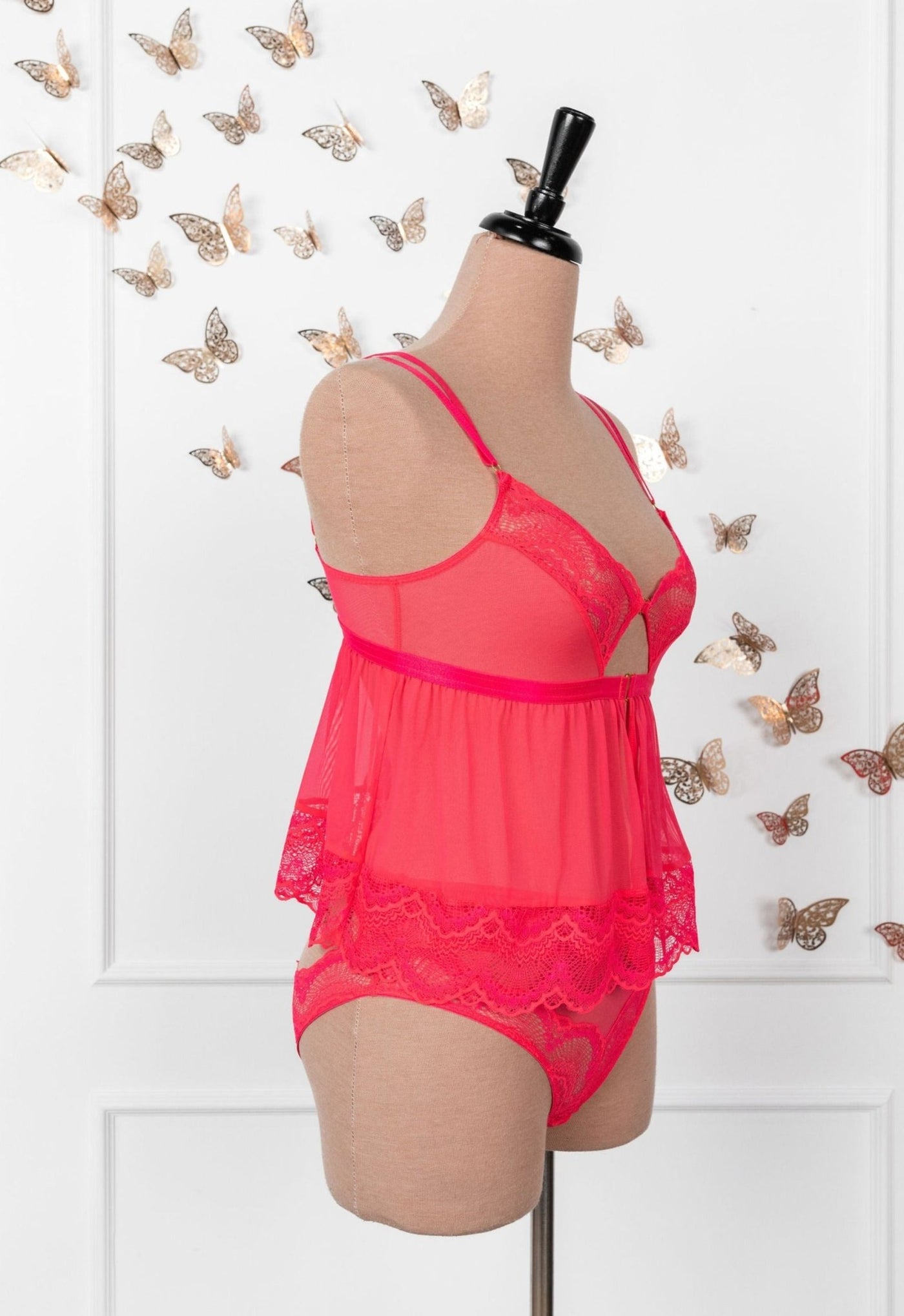 Lace & Mesh Camidoll - Coral Glow - Mentionables