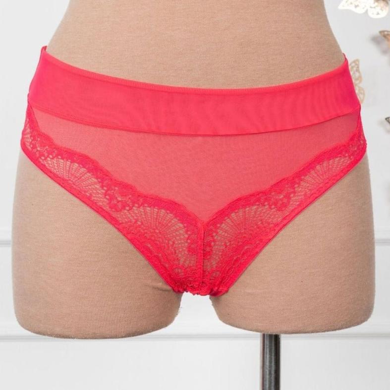 Lace & Mesh Crotchless Panty - Coral Glow | Mentionables