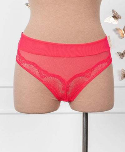 Lace & Mesh Crotchless Panty - Coral Glow - Mentionables