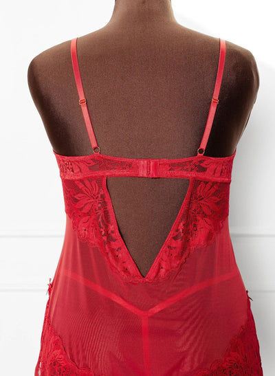 Lace & Mesh Heart Babydoll - Scarlet Red - Mentionables