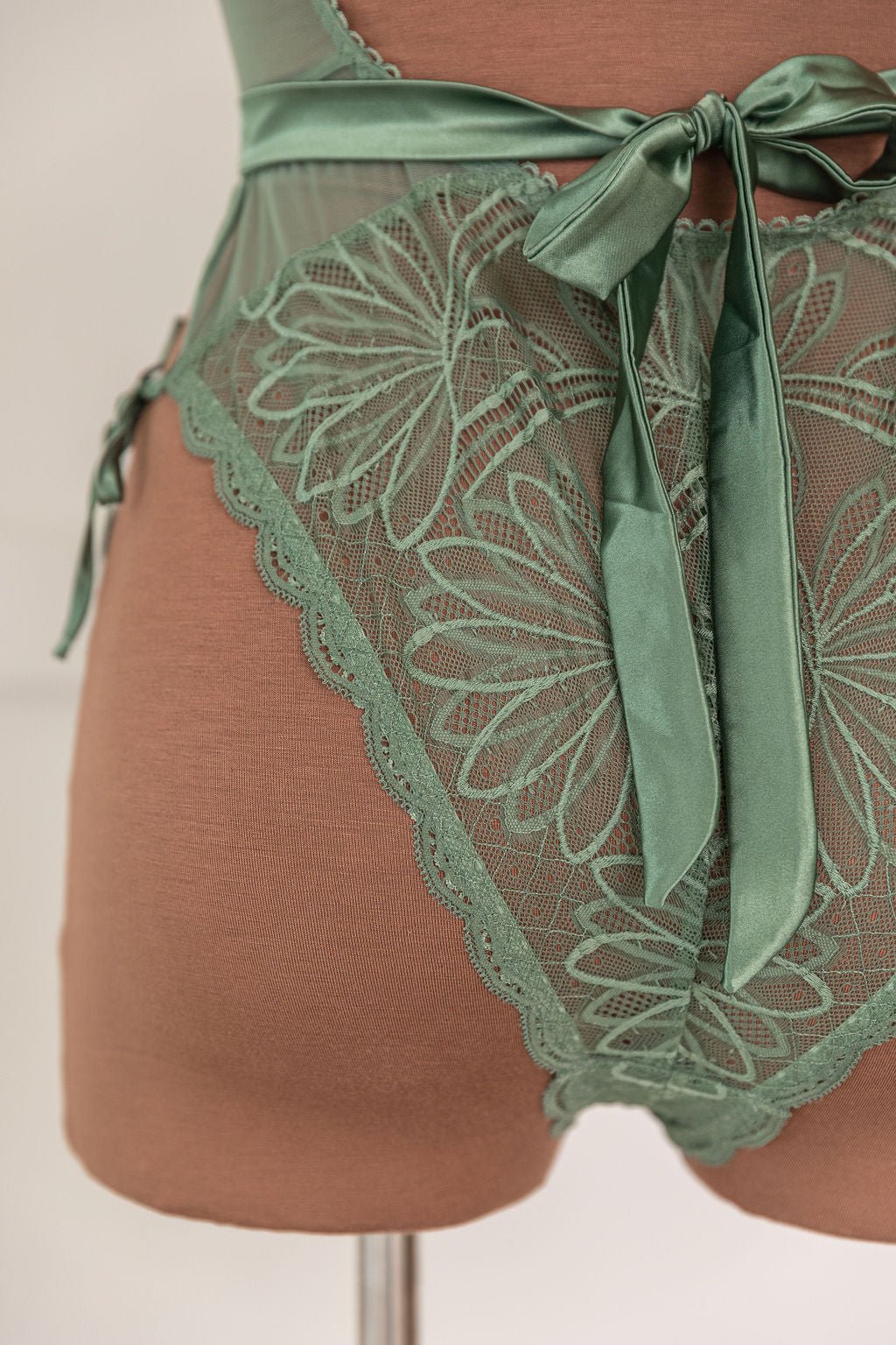 Lace & Mesh High Neck Teddy - Sage - Mentionables