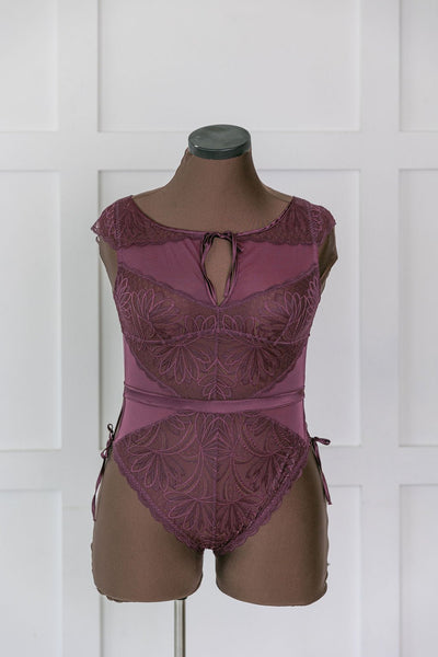 Lace & Mesh High Neck Teddy - Wine - Mentionables