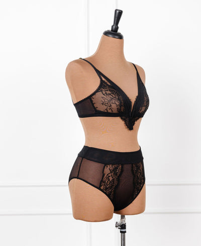 Lace & Mesh High Waist Panty - Black - Mentionables