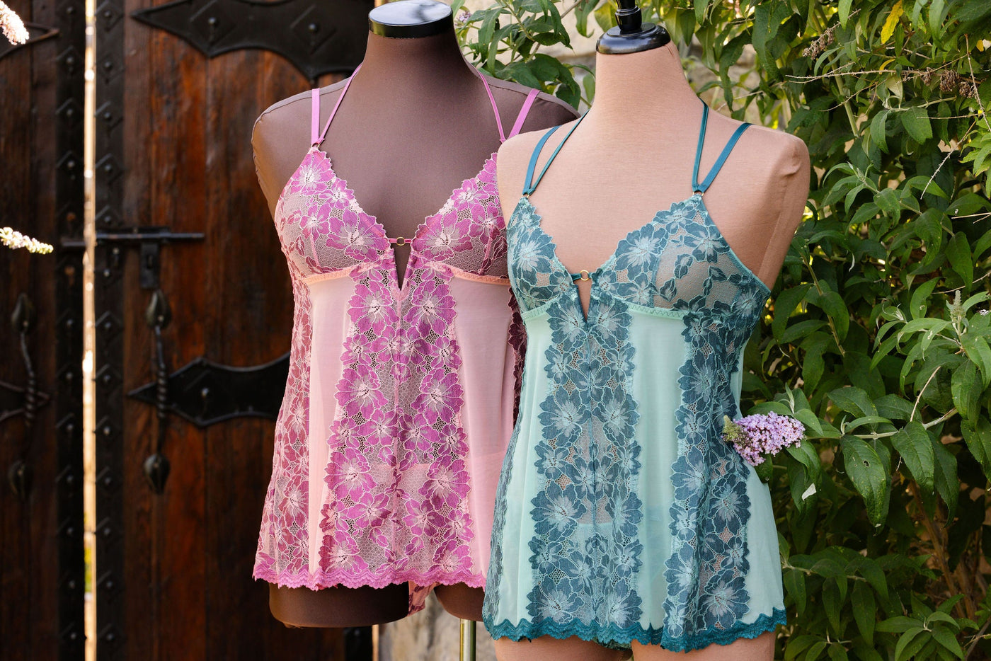 Lace & Mesh Open Back Babydoll - Garden Green - Mentionables