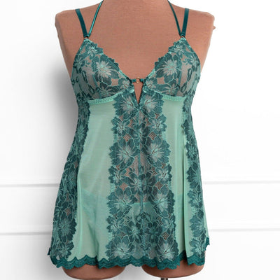 Lace & Mesh Open Back Babydoll - Garden Green - Mentionables