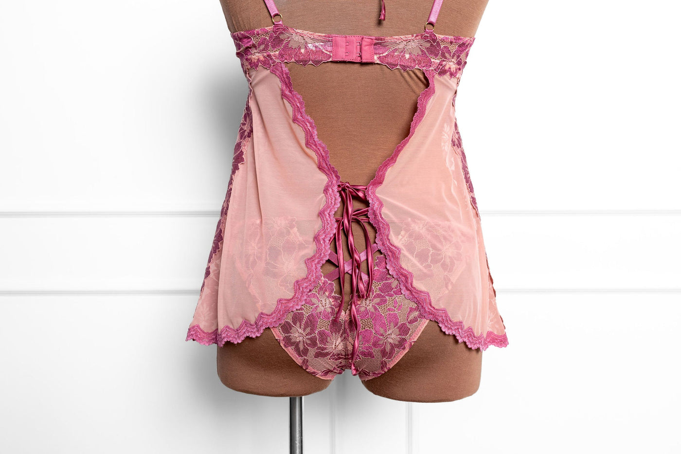 Lace & Mesh Open Back Babydoll - Raspberry - Mentionables