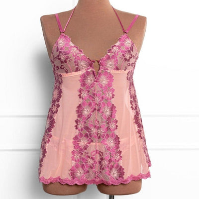 Lace & Mesh Open Back Babydoll - Raspberry - Mentionables