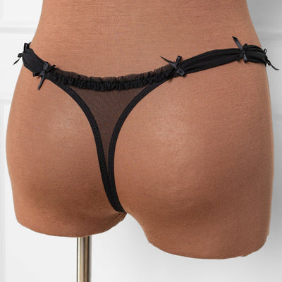 Lace & Mesh Rouched Thong - Black - Mentionables