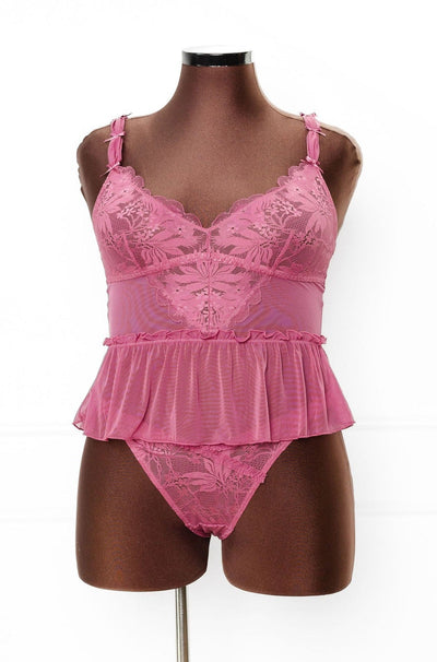 Lace & Mesh Rouched Thong - Mauve - Mentionables