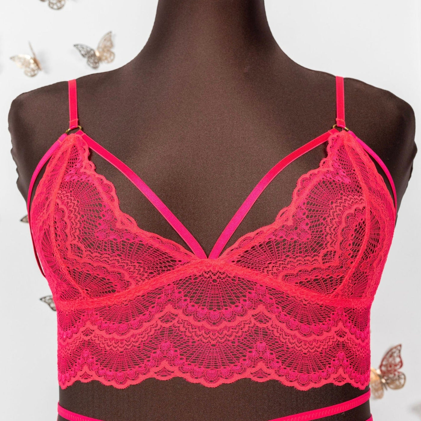 Lacy Caged Bralette - Coral Glow - Mentionables