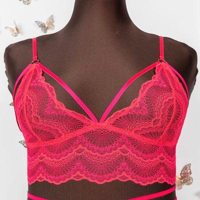 Lacy Caged Bralette - Coral Glow - Mentionables