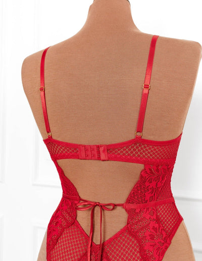 Lacy Caged Crotchless Teddy - Red - Mentionables
