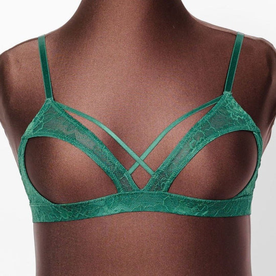 Lacy Caged Cupless Bralette - Emerald - Mentionables