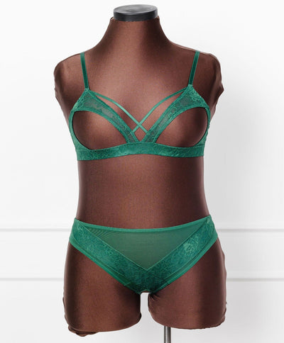 Lacy Caged Cupless Bralette - Emerald - Mentionables