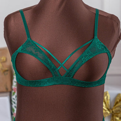 Lacy Caged Cupless Bralette - Emerald - Mentionables