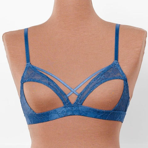 Lacy Caged Cupless Bralette - Navy
