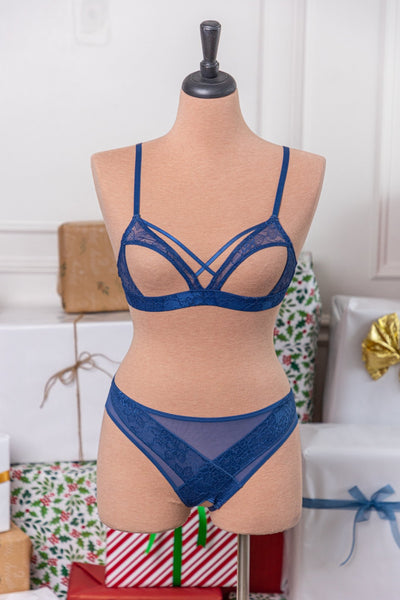 Lacy Caged Cupless Bralette - Navy - Mentionables
