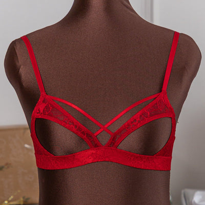 Lacy Caged Cupless Bralette - Red - Mentionables