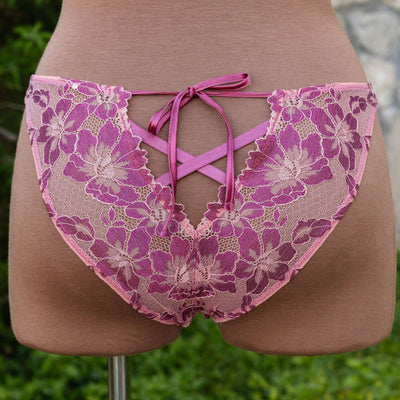 Lacy Crotchless Panty - Raspberry - Mentionables