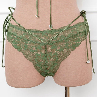 Lacy Crotchless Pom Pom Panty - Sage Green - Mentionables