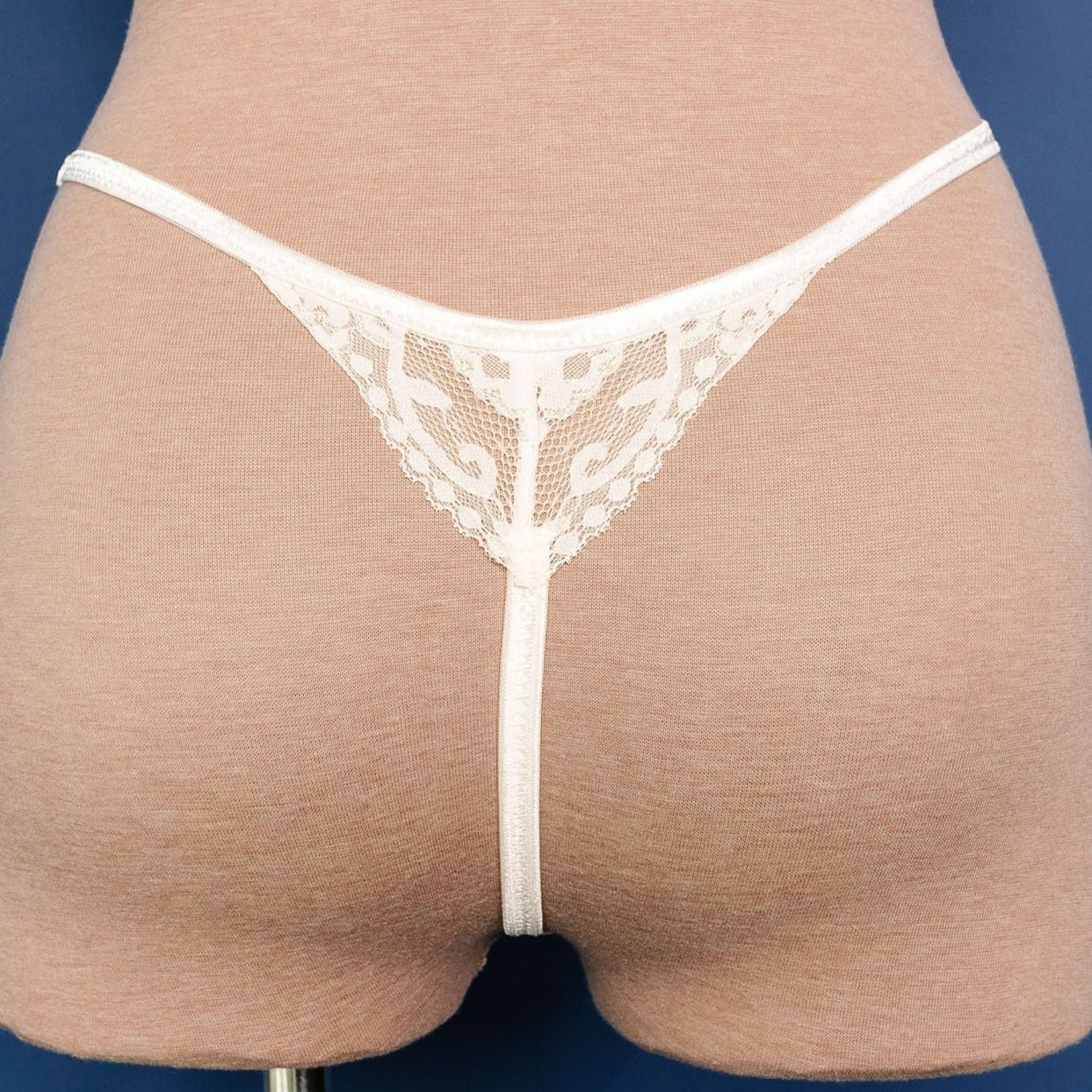 Lacy Cutout Thong - Iridescent Cream - Mentionables