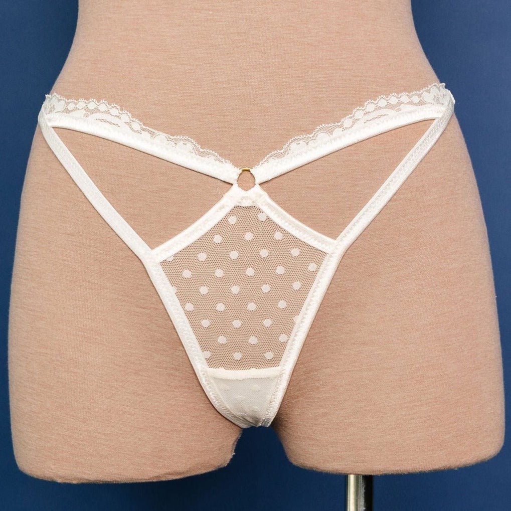 Lacy Cutout Thong - Iridescent Cream | Mentionables