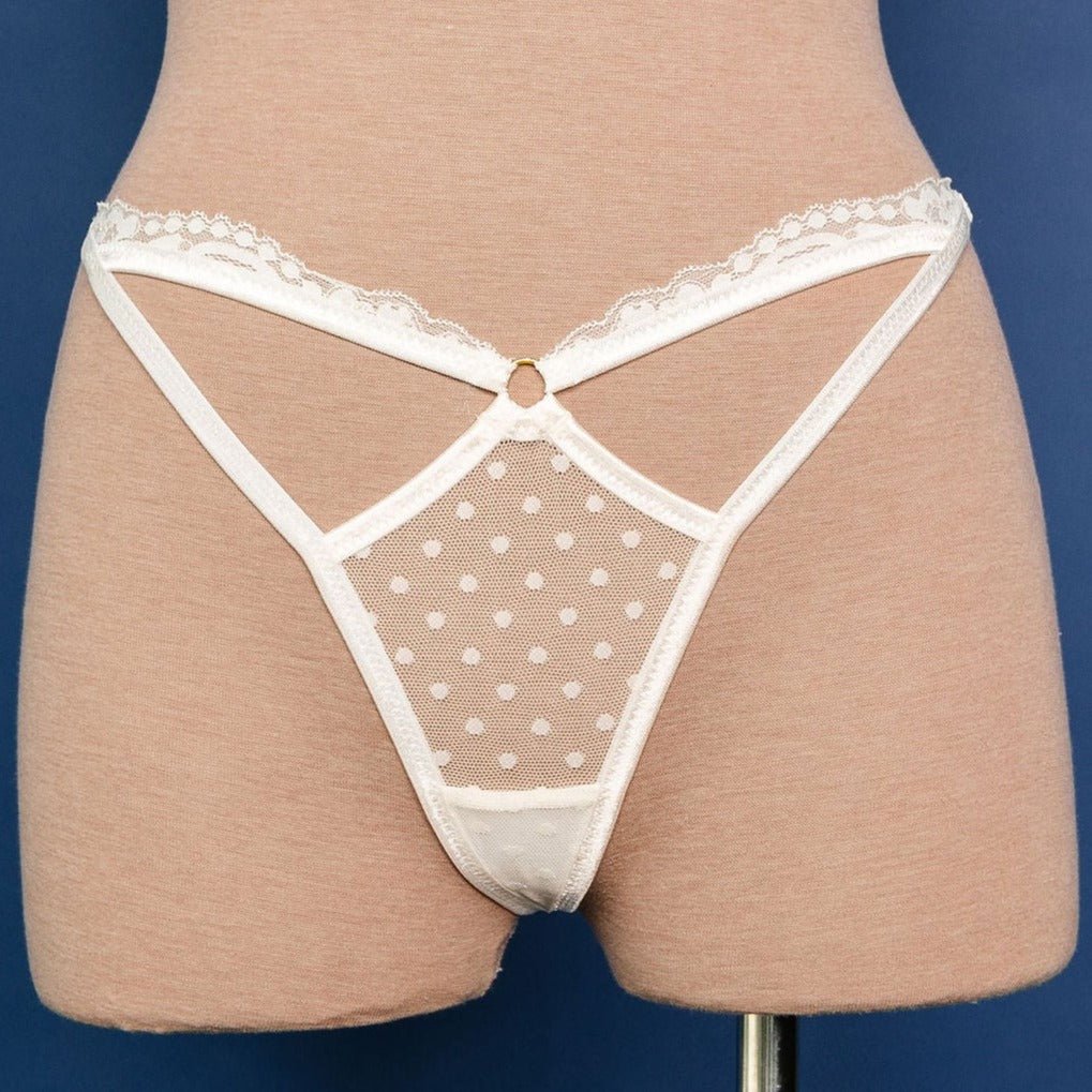 Lacy Cutout Thong - Iridescent Cream - Mentionables