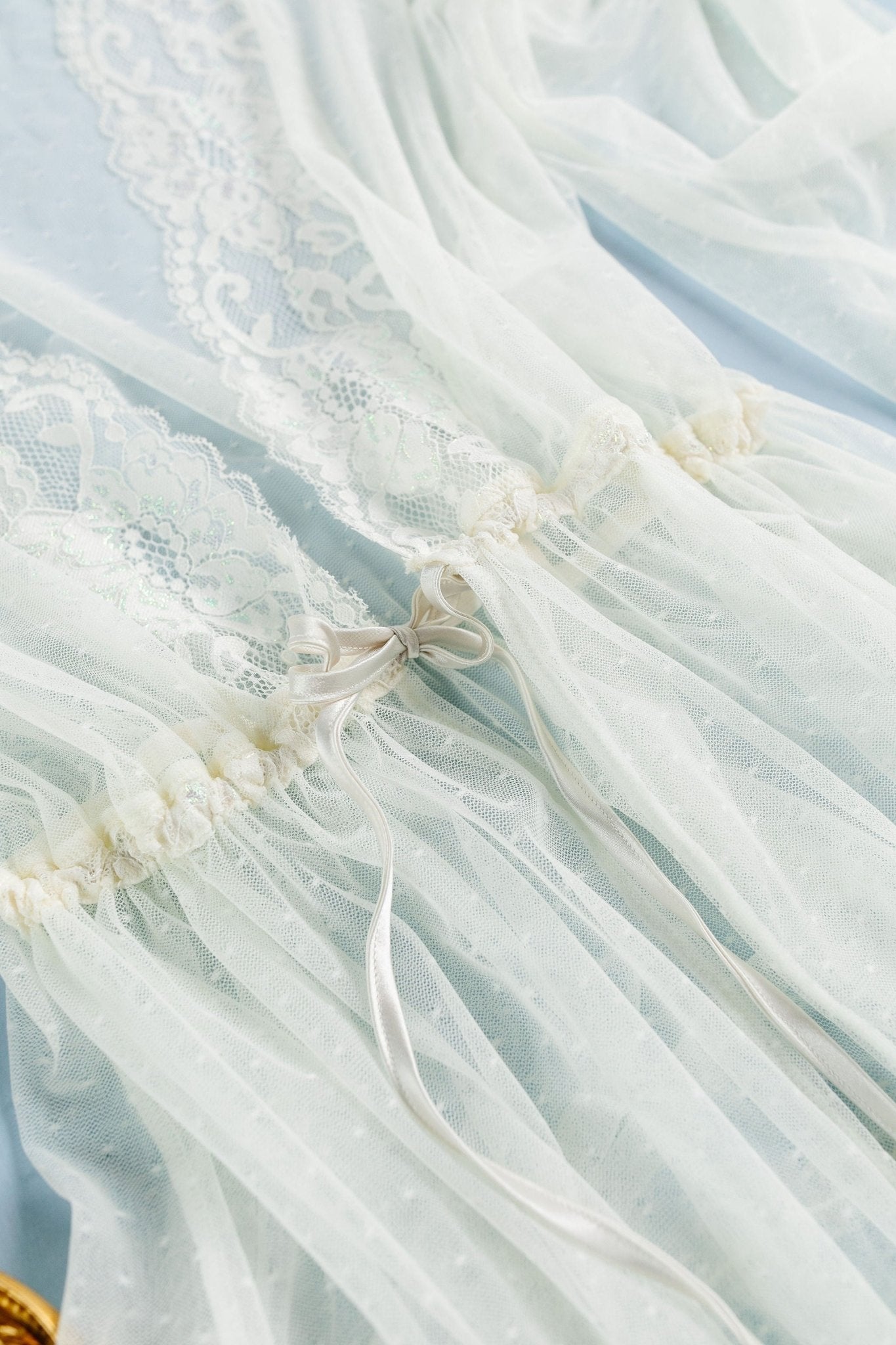 Lacy Dot Mesh Midi Robe - Iridescent Cream | Mentionables