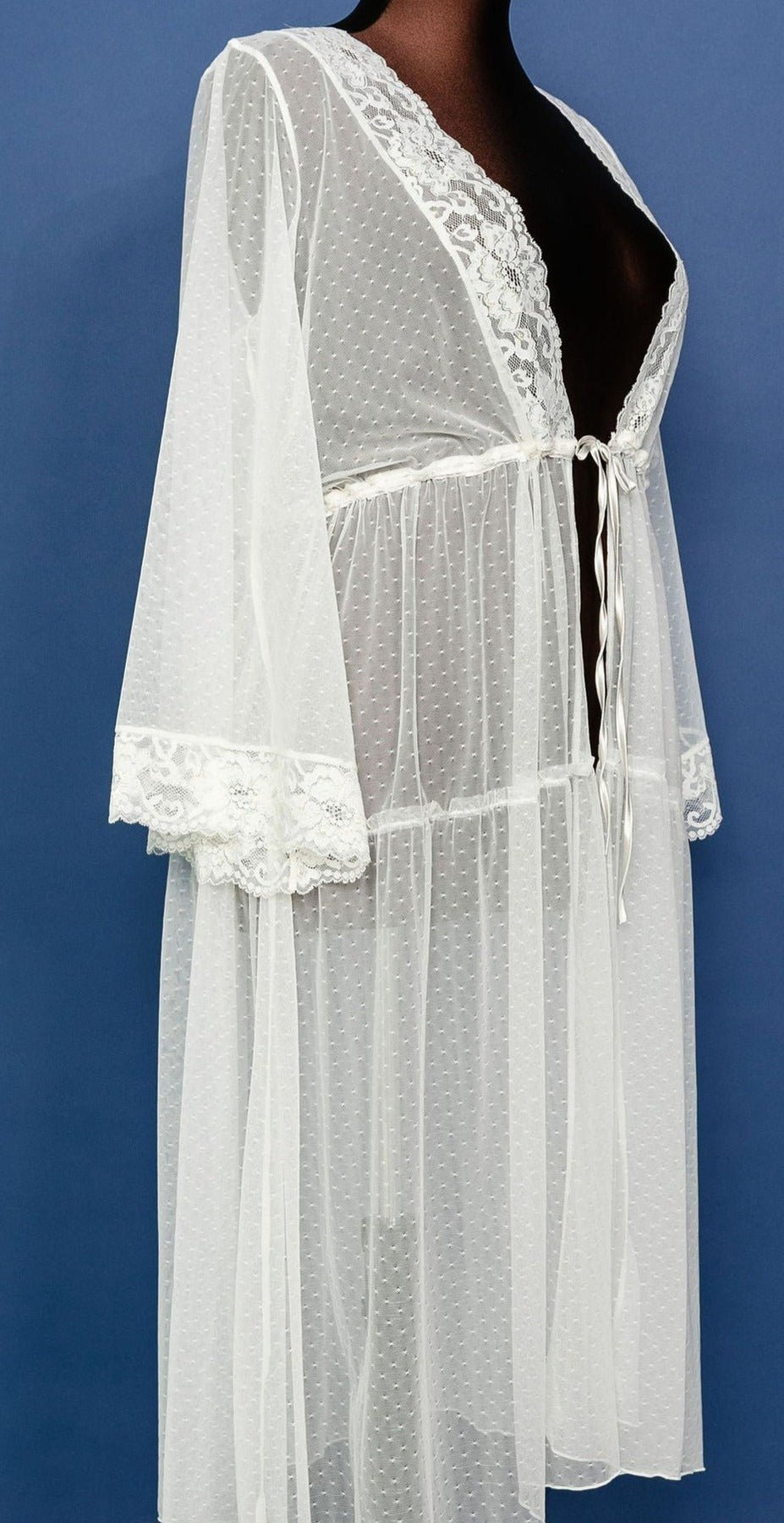 Lacy Dot Mesh Midi Robe - Iridescent Cream | Mentionables