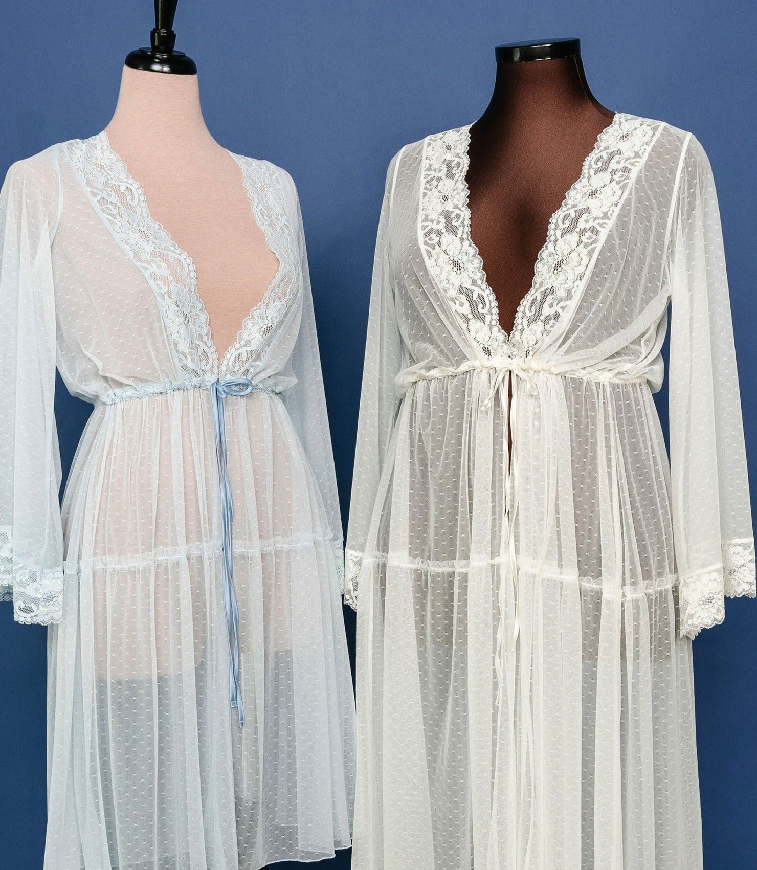 Lacy Dot Mesh Midi Robe - Iridescent Cream | Mentionables