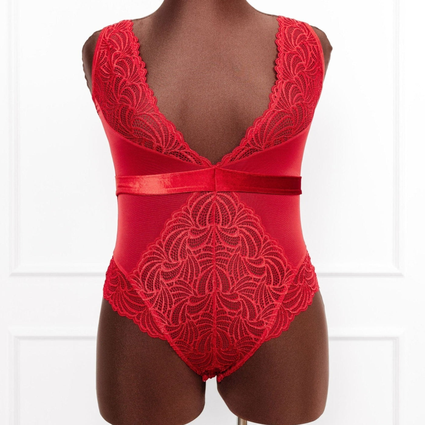 Lacy Plunge Teddy - Red