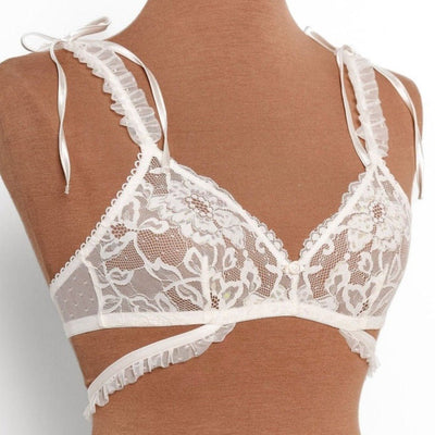 Lacy Ruffle Strap Bralette - Iridescent Cream - Mentionables