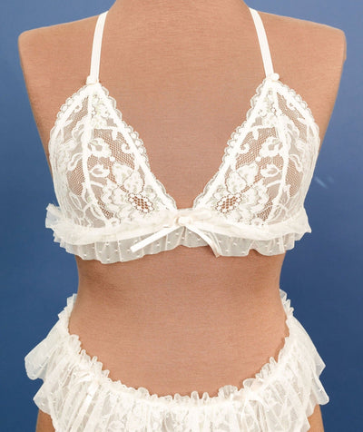 Lacy Ruffle Triangle Bralette - Iridescent Cream - Mentionables