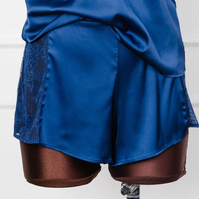 Lacy Side Satin Shorts - Navy - Mentionables