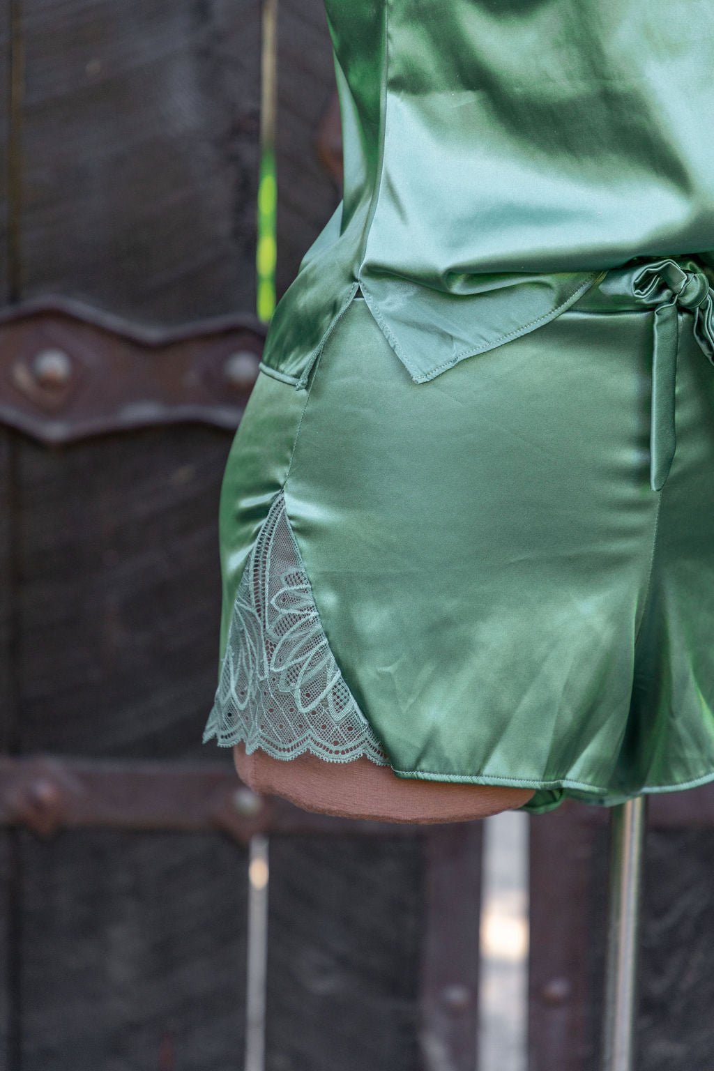Lacy Side Satin Shorts - Sage - Mentionables